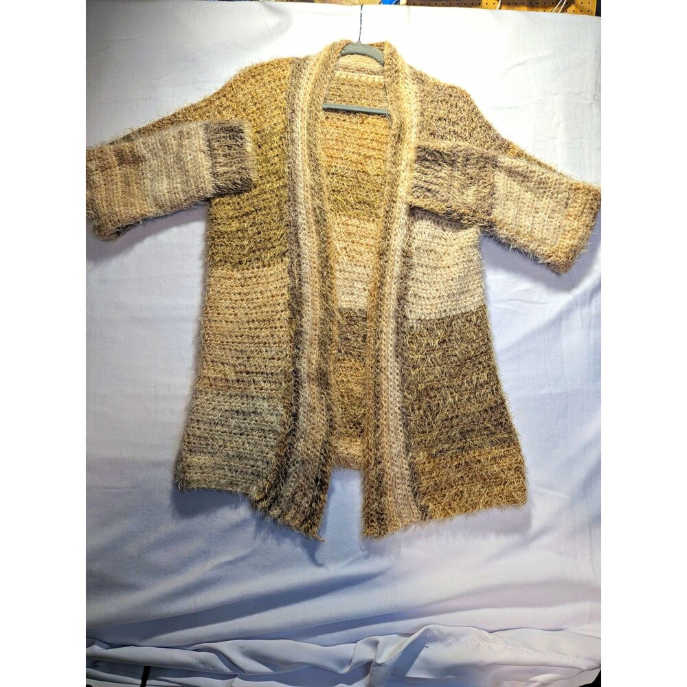 Women's Beige/Brown/Gray Striped Knit V-Neck Long Sleeve Open Cardigan M
